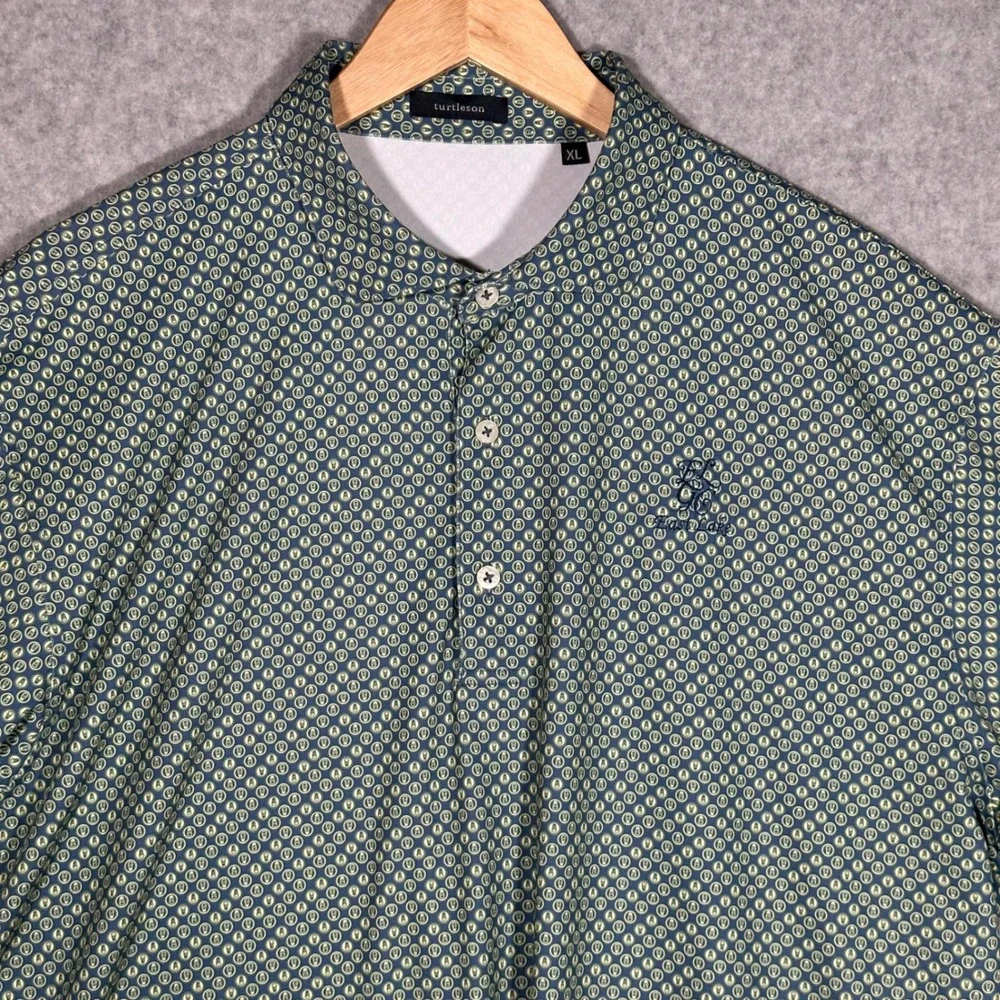 Turtleson Mens XL Polo Shirt Green Blue Beer Pop Tab East Lake Golf Club Stretch